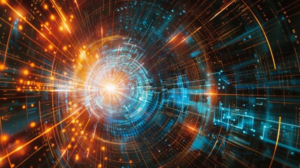 Abstract Data Tunnel With Glowing Lights