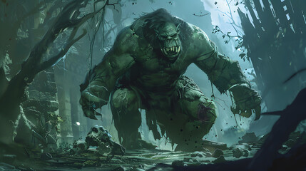 Fearsome Ogre Figure in a Dark, Mythical Landscale: A Capture From Ogre Mythology - obrazy, fototapety, plakaty