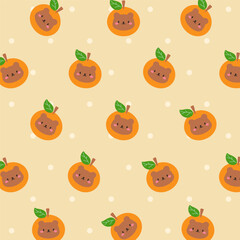 Seamless pattern with cartoon orange bear on orange background