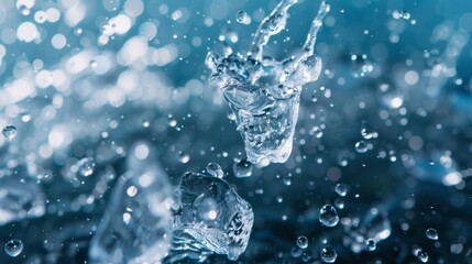 High-quality stock photo featuring a single ice cube in water with bubbles. Ideal for illustrating articles on water, ice, or summer. Suitable for websites, blogs, and social media. Get it now