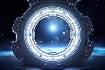 window in spaceship, view inside out