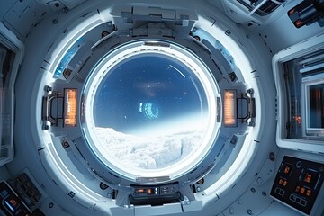 window in spaceship, view inside out