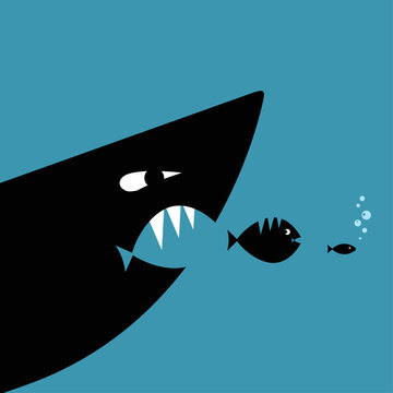 Big fish eat little fish, food chain design vector illustration.	