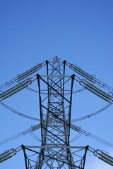 Electric tower pylon. Energy and power supply. industrial infrastructure 