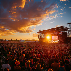 Sunset at a concert during a large music festival