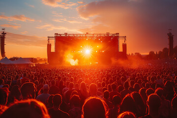 Sunset at a concert during a large music festival