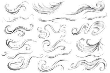Doodle wind line sketch set. Hand drawn doodle wind motion, air blow, swirl elements. Sketch drawn air blow motion, smoke flow art, abstract line. Isolated vector illustration vector icon, white backg