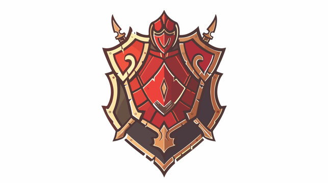 Armor icon inside red emblem. Vintage. flat vector 