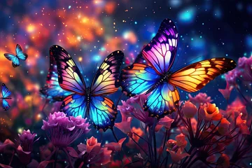 Schilderijen op glas ethereal beautiful landscape with butterflies © neirfy
