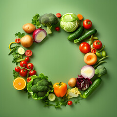 Vibrant Circle of Mixed Vegetables on Green