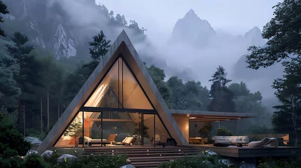 Foto op Canvas a modern, open-concept home nestled amidst a serene mountainous landscape © DigitaArt.Creative