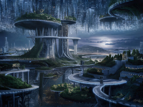 Ciudad futurista, ilustraci&oacute;n 3d