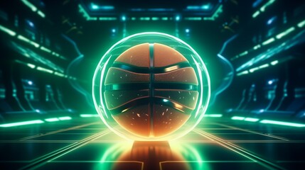 Illustration of a basketball in 3d style. Futuristic sports concept.