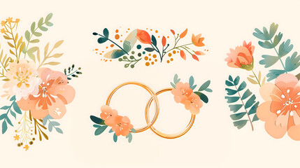 Obraz premium Illustrated wedding card invitation template with warm pastel colors