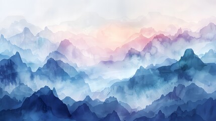watercolor background illustration landscape with mountains - obrazy, fototapety, plakaty