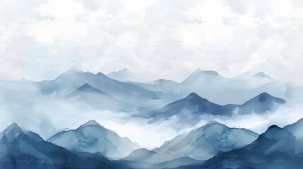 Fototapeta na wymiar watercolor background illustration landscape with mountains