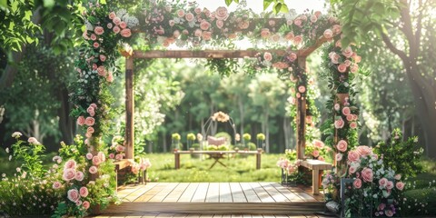 Fototapeta na wymiar wedding flower arch in nature Generative AI