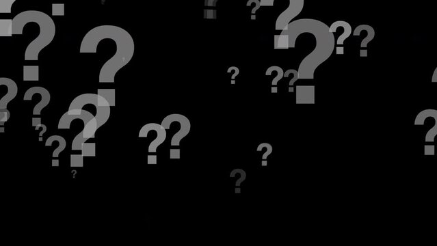 White question marks falling down on black alpha background