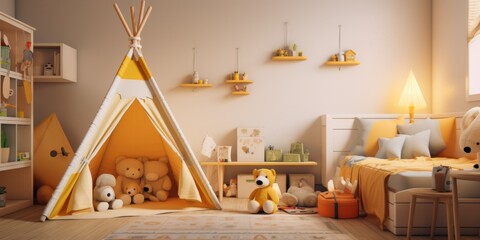 Fototapeta na wymiar children's room with toy tents Generative AI