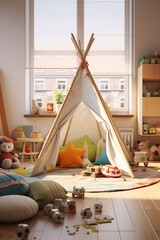 children's room with toy tents Generative AI