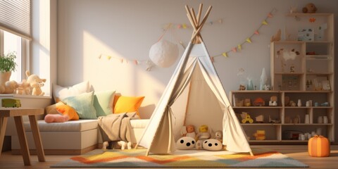 children's room with toy tents Generative AI