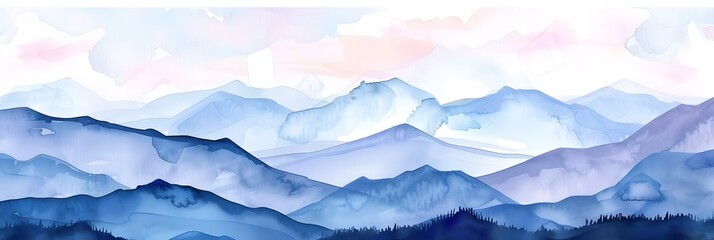 watercolor background illustration landscape with mountains