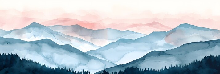 watercolor background illustration landscape with mountains