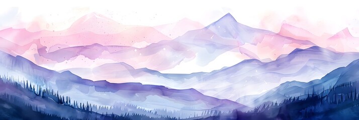 watercolor background illustration landscape with mountains