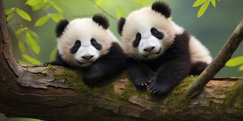Panda in the wild Generative AI - obrazy, fototapety, plakaty