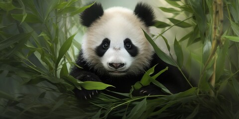 Panda in the wild Generative AI - obrazy, fototapety, plakaty