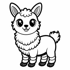 Fototapeta premium SVG llama Vector llama clipart, coloring book page for kids, cute, black and white cartoon llama , white background