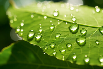 Spring summer background with dewdrops on leaves - 785763408