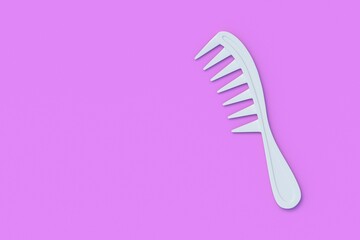 Comb for hair or beard on orange background. Plastic hair brush. Barbershop accessory. Barber equipment. Top view. Copy space. 3d render