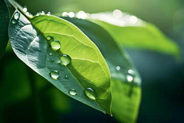 Spring summer background with dewdrops on leaves - 785763456