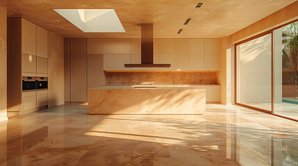 kitchen hood in a empty room with day light, walls are cream color 