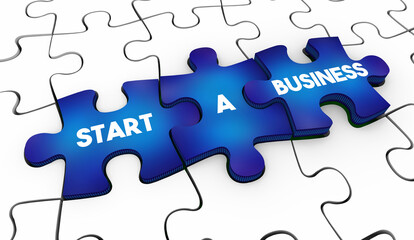 Start a Business Puzzle Pieces Entrepreneur Launch Start-Up Company 3d Illustration