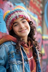 A smiling teenager girl dressed in Hip-Hop style 01