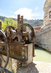 Water route, Church of San Andrés Apóstol, Alcalá del Júcar Castle, Júcar River, Castilla-La Mancha town (Albacete, Spain).