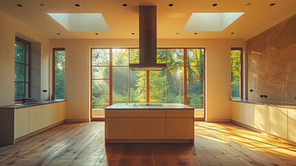 luxurious kitchen counter in the middle of the room with an extractor