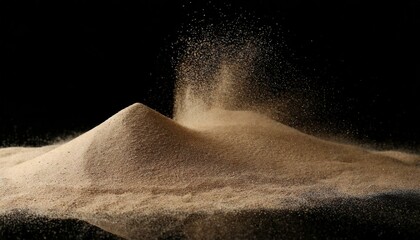 Scattered Sands: Isolated Sand Spread Across Black Background and Texture