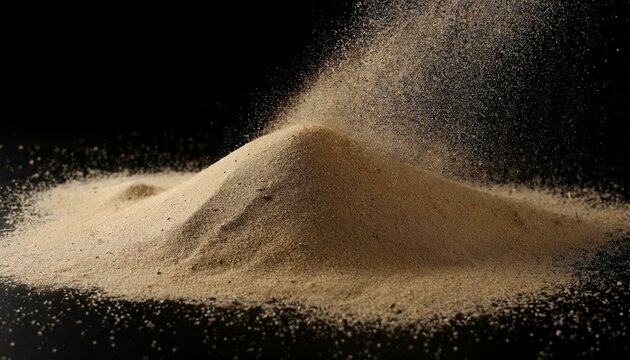 Scattered Sands: Isolated Sand Spread Across Black Background and Texture