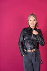 Woman in Black Leather Jacket Posing