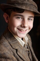 Fototapeta premium A smiling teenager boy in retro '30s clothing 07