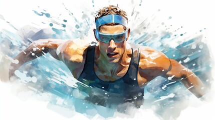 Watercolor design of a professional swimmer.