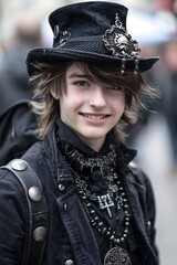A smiling teenager boy dressed in Gothic style 02