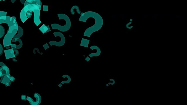 Light Blue question marks sign moving right on black alpha background