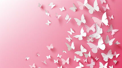 pink background with white butterflies