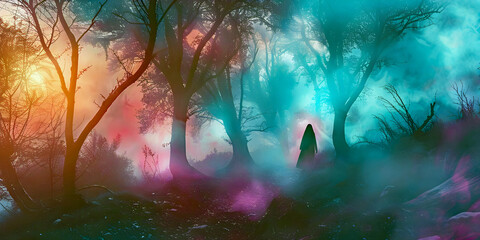 ghosts in the woods, ai generated.	 - obrazy, fototapety, plakaty