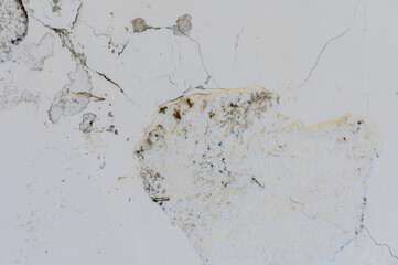 Ancient wall with peeling plaster. Old concrete wall, panoramic textured background