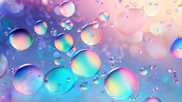 Vibrant holographic background. Hologram effect on oil droplets with light refraction on liquid backdrop